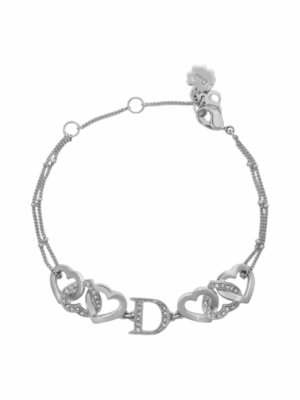 Dior Crystal “D” Logo Interlocking Heart Bracelet